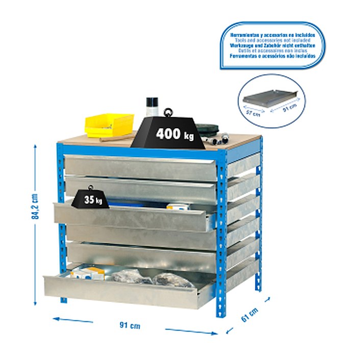 Simonrack Werkbank SIMONWORK BT5 BOX blau 6 Schubladen 91,0 x 61,0 x 84,2 cm