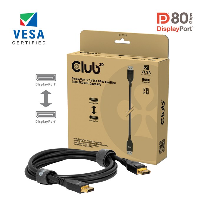 Club3D DP-Kabel 2.1 DP80 zertifiziert 2m 10K/8K/4K St/St retail