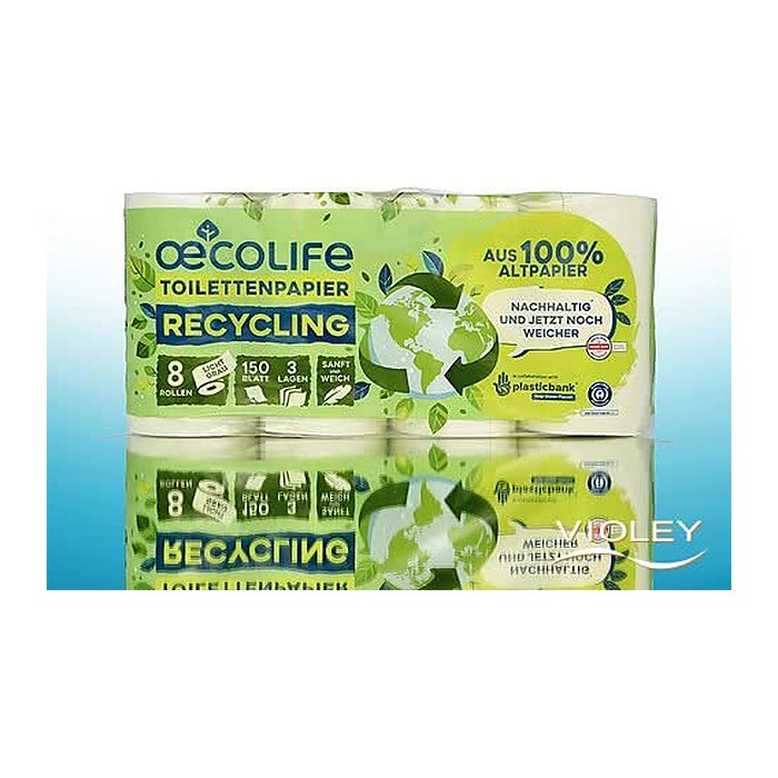 oecolife Toilettenpapier 3-lagig Recyclingpapier, 8 Rollen