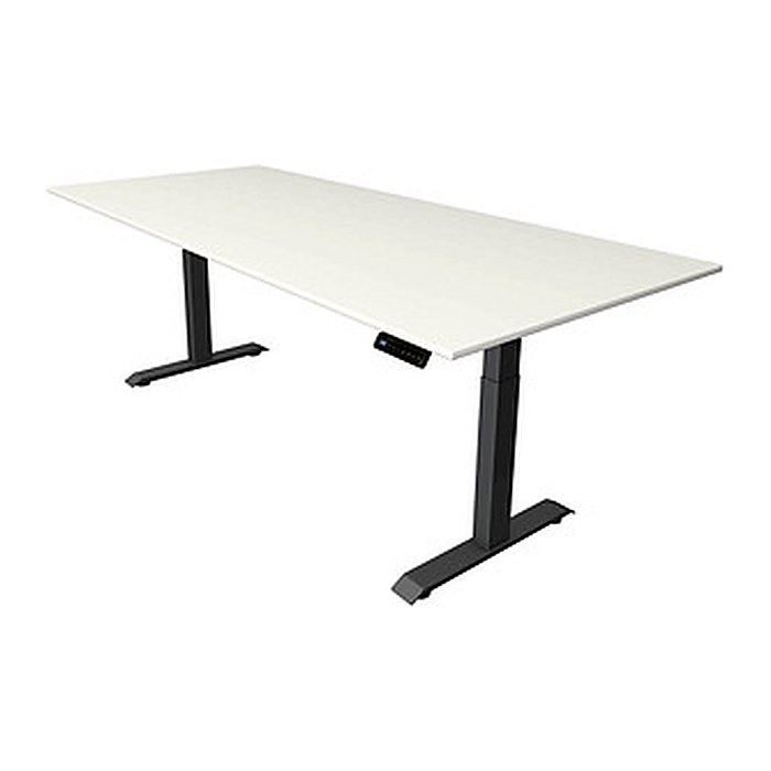 Kerkmann Move 4 elektrisch höhenverstellbarer Schreibtisch weiß rechteckig, T-Fuß-Gestell grau 225,0 x 100,0 cm