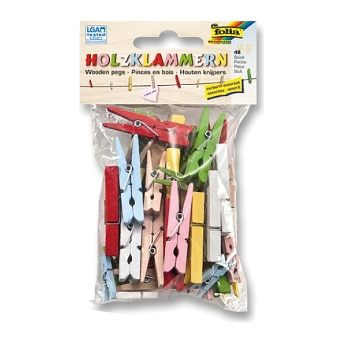 folia Holzklammern mehrfarbig basic, 48 St.