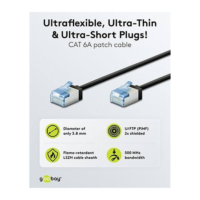 goobay RJ-45 Netzwerkkabel 7,5 m schwarz bis zu 10,00 Gbit/Sek. bis zu 500 MHz, 1 St.