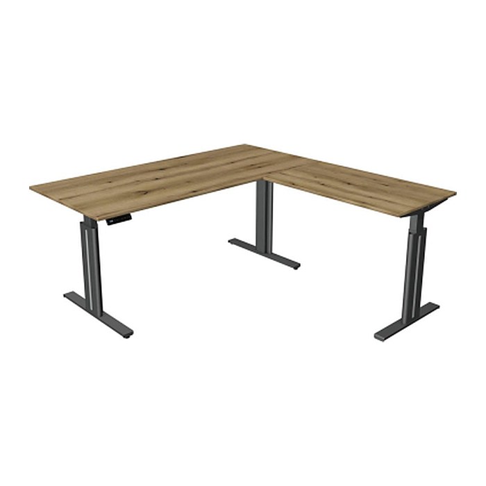 Kerkmann Move 3 elegant elektrisch höhenverstellbarer Schreibtisch eiche L-Form, T-Fuß-Gestell grau 180,0 x 180,0 cm