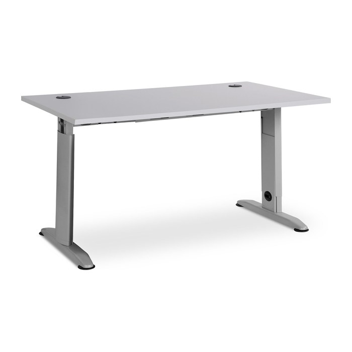 Schreibtisch – T-Fuß höhenverstellbar (1600 x 800 mm, Platte Grau)