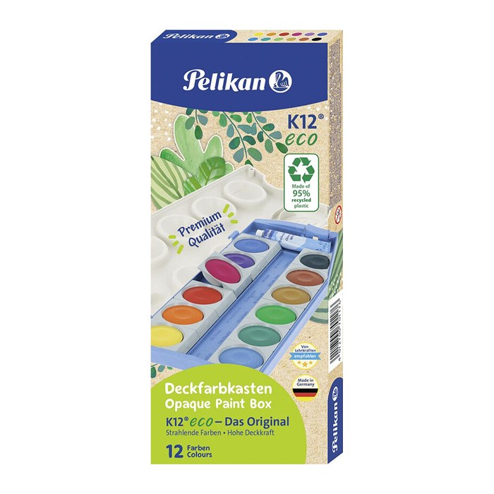 Pelikan K12 eco Wasserfarbkasten 12 Farben und 1 Tube Deckweiß