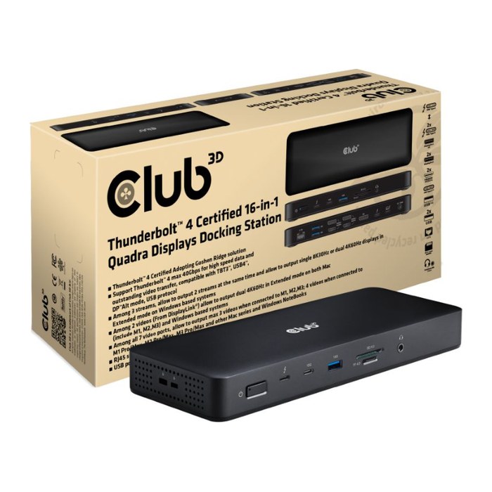 Club3D Thunderbolt4 16-in-1 Dockingstation 4 Displays St/Bu retail
