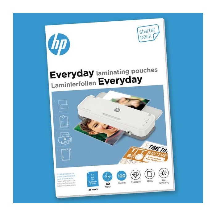 HP Laminierfolien-Set Everyday glänzend für A4, A5, A6, Visitenkartenformat 80 micron, 100 St.