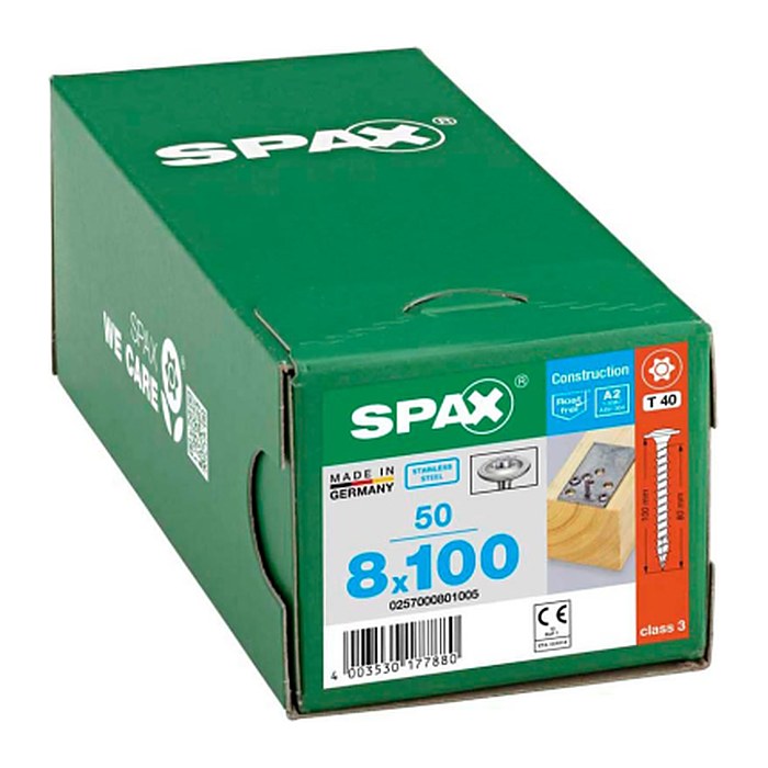 SPAX® Holzbauschrauben T40 Tellerkopf Edelstahl A2 0257000801005 8 mm x 100 mm, 50 St.