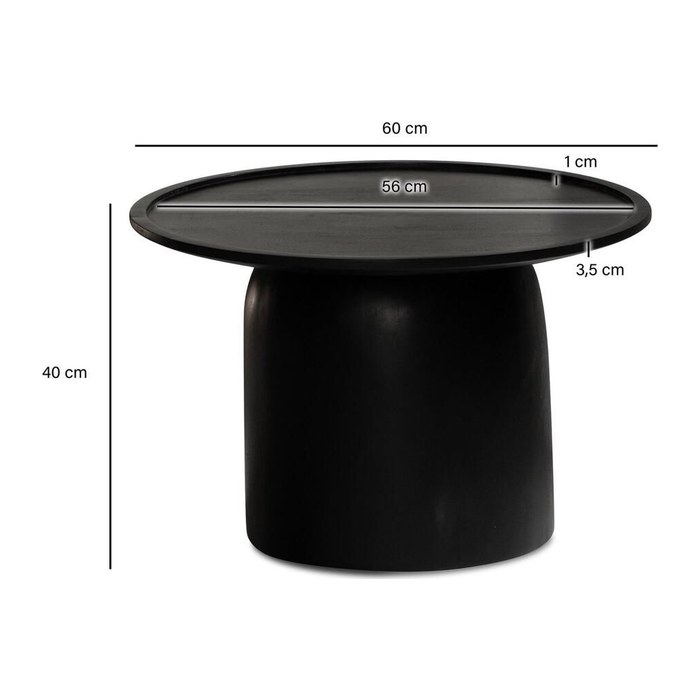 WOHNLING Couchtisch rund Massivholz schwarz 60,0 x 60,0 x 40,0 cm, 1 St.