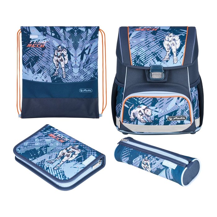 herlitz Schulranzen-Set Loop Plus TechMech Kunstfaser grün