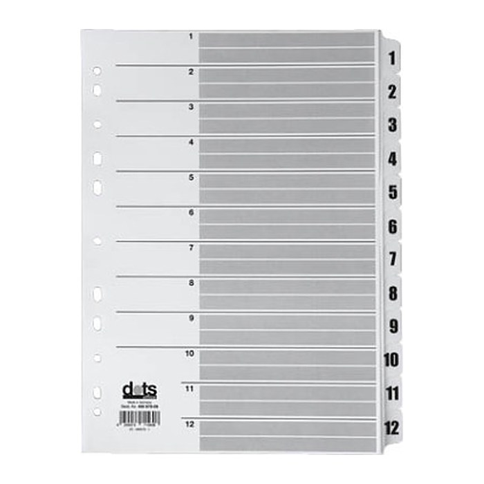 dots Ordnerregister Mylar DIN A4 Vollformat 1-12 weiß 12-teilig, 1 Satz