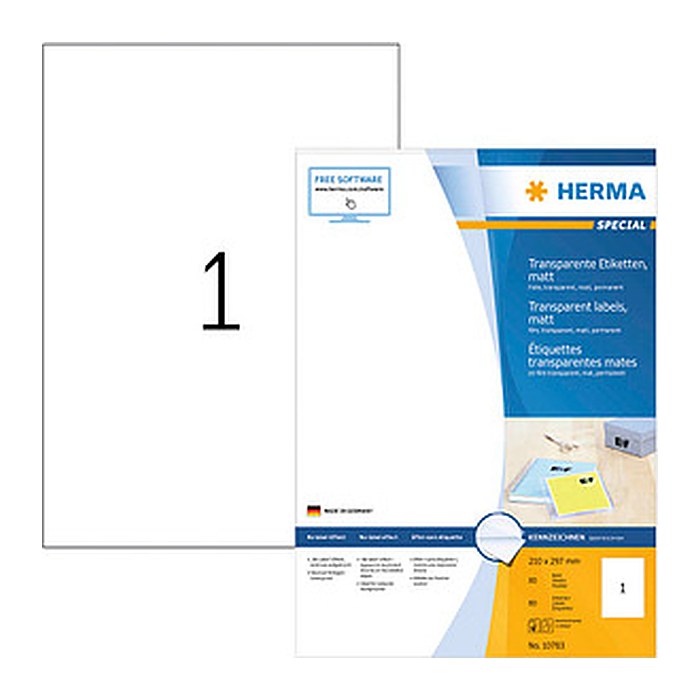 HERMA Folienetiketten transparent 210,0 x 297,0 mm, 80 Blatt