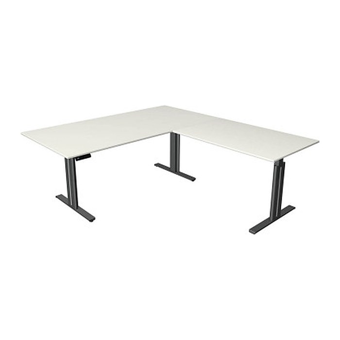 Kerkmann Move 3 elegant elektrisch höhenverstellbarer Schreibtisch weiß L-Form, T-Fuß-Gestell grau 200,0 x 220,0 cm