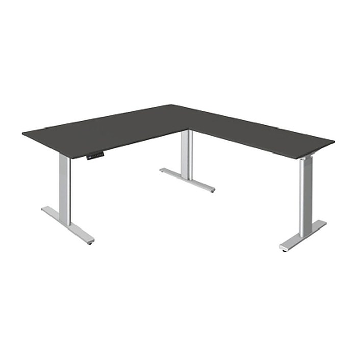 Kerkmann Move 3 tube elektrisch höhenverstellbarer Schreibtisch anthrazit L-Form, T-Fuß-Gestell silber 180,0 x 80,0 cm