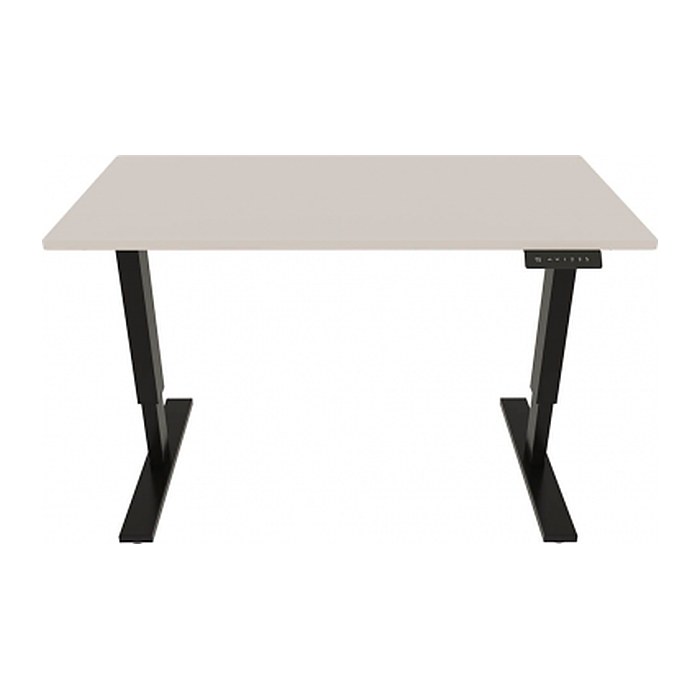 BISLEY E-StarterTech elektrisch höhenverstellbarer Schreibtisch lichtgrau rechteckig, T-Fuß-Gestell schwarz 140,0 x 60,0 cm