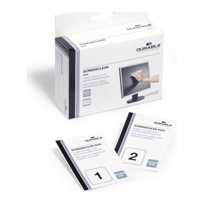 DURABLE Bildschirm-Reinigungstücher SCREENCLEAN DUO weiß, 1 Set