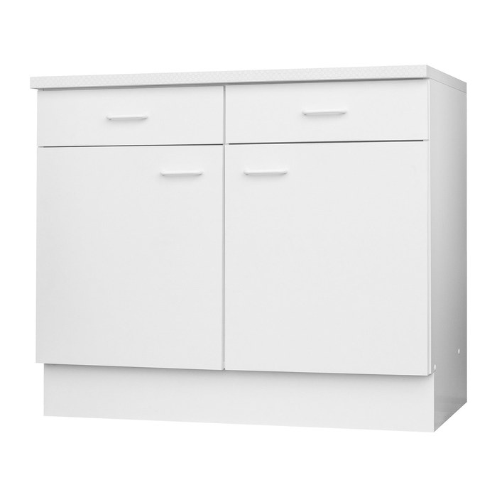 Küchen-Unterschrank in Weiß mit 2 Drehtüren & 2 Schubladen