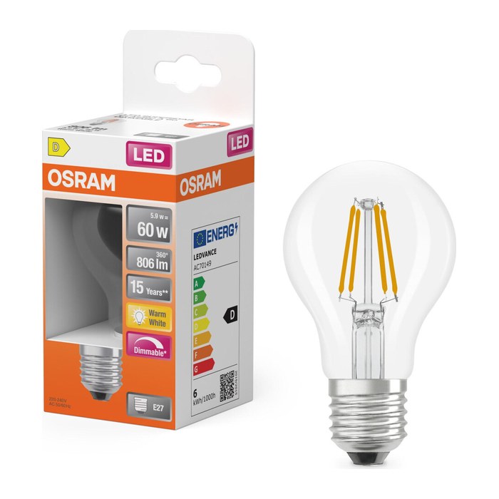 OSRAM LED-Lampe RETROFIT CLASSIC A 60 E27 8,5 W klar, 1 St.