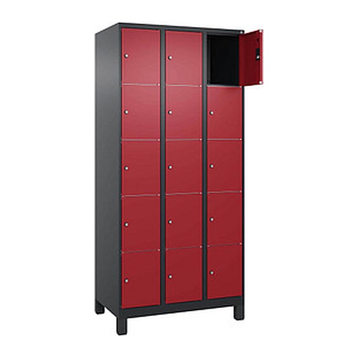 CP Schließfachschrank Classic Plus rubinrot, schwarzgrau 080010-305 S10040, 15 Schließfächer 90,0 x 50,0 x 195,0 cm