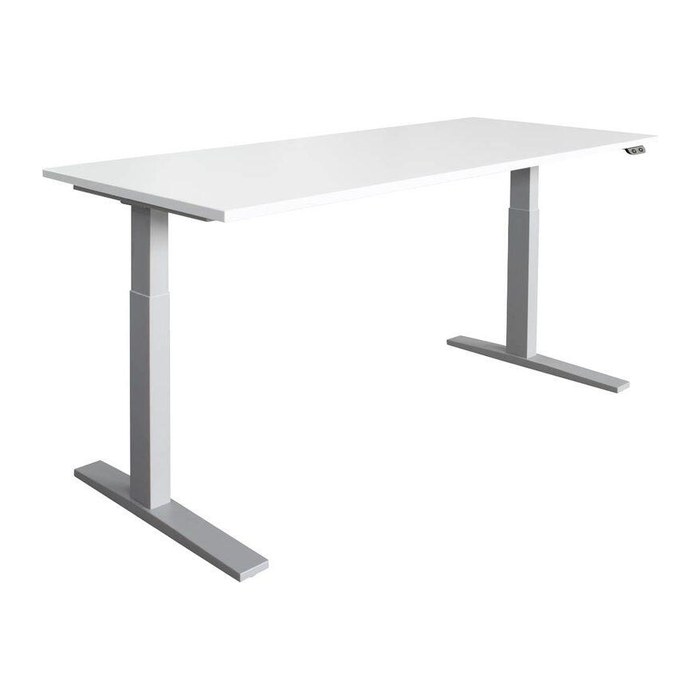 HAMMERBACHER XMKA19 elektrisch höhenverstellbarer Schreibtisch weiß rechteckig, C-Fuß-Gestell silber 180,0 x 80,0 cm