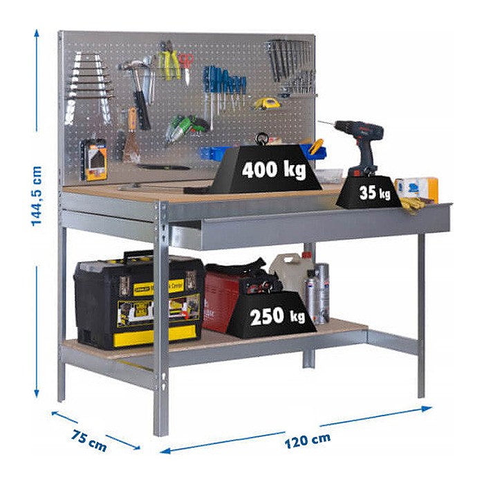 Simonrack Werkbank-Set SIMONWORK BT2 BOX grau 1 Schublade 121,0 x 61,0 x 144,5 cm