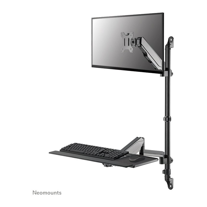 Neomounts höhenverstellbarer PC-Tisch schwarz für 1 Monitor, 1 Tastatur, 1 Maus, Tischbohrung, Wandhalterung
