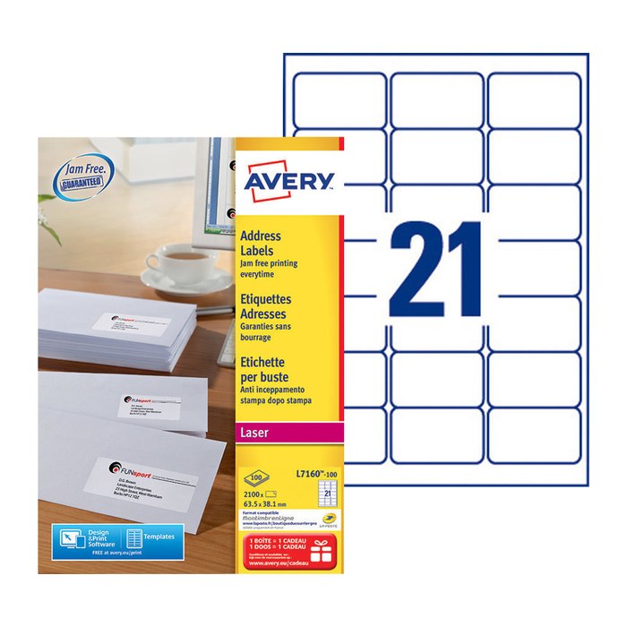 AVERY Zweckform Adressetiketten L7160-100 weiß 63,5 x 38,1 mm, 100 Blatt