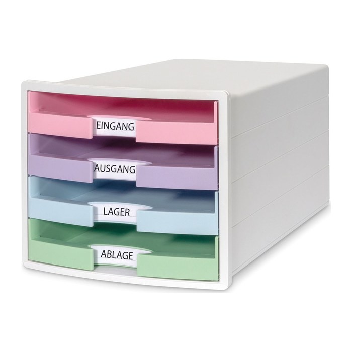 HAN Schubladenbox IMPULS rosa, lila, blau, grün 1013-129D, DIN A4 mit 4 Schubladen, 1 St.