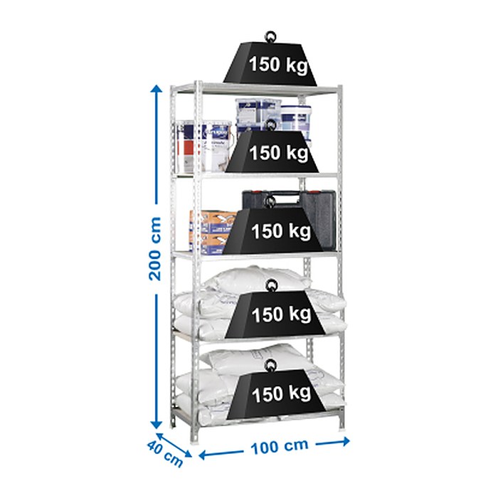 Simonrack Schwerlastregal MADERCLICK PLUS 5/400 778100025201045 silber 100,0 x 40,0 x 200,0 cm