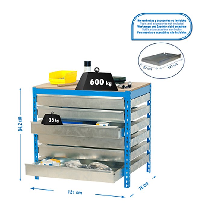 Simonrack Werkbank SIMONWORK BT5 BOX blau 6 Schubladen 121,0 x 76,0 x 84,2 cm