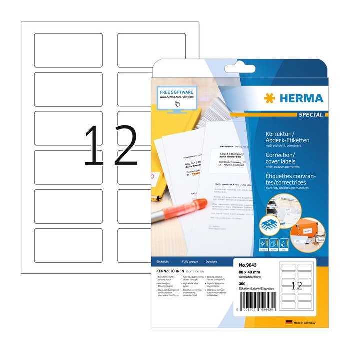 HERMA QR-Code-Etiketten 9643 weiß 40,0 x 80,0 mm, 25 Blatt
