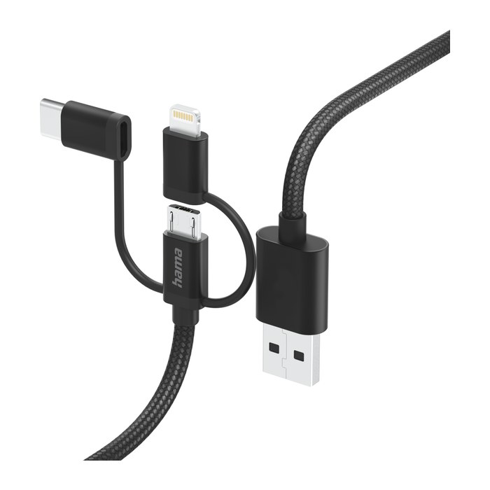hama 3in1 Kabel 1,5 m schwarz, 1 St.