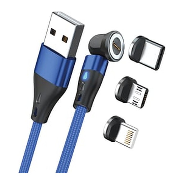 RealPower Magnetic cable 3 Amp,2m,blau mit Adaptern